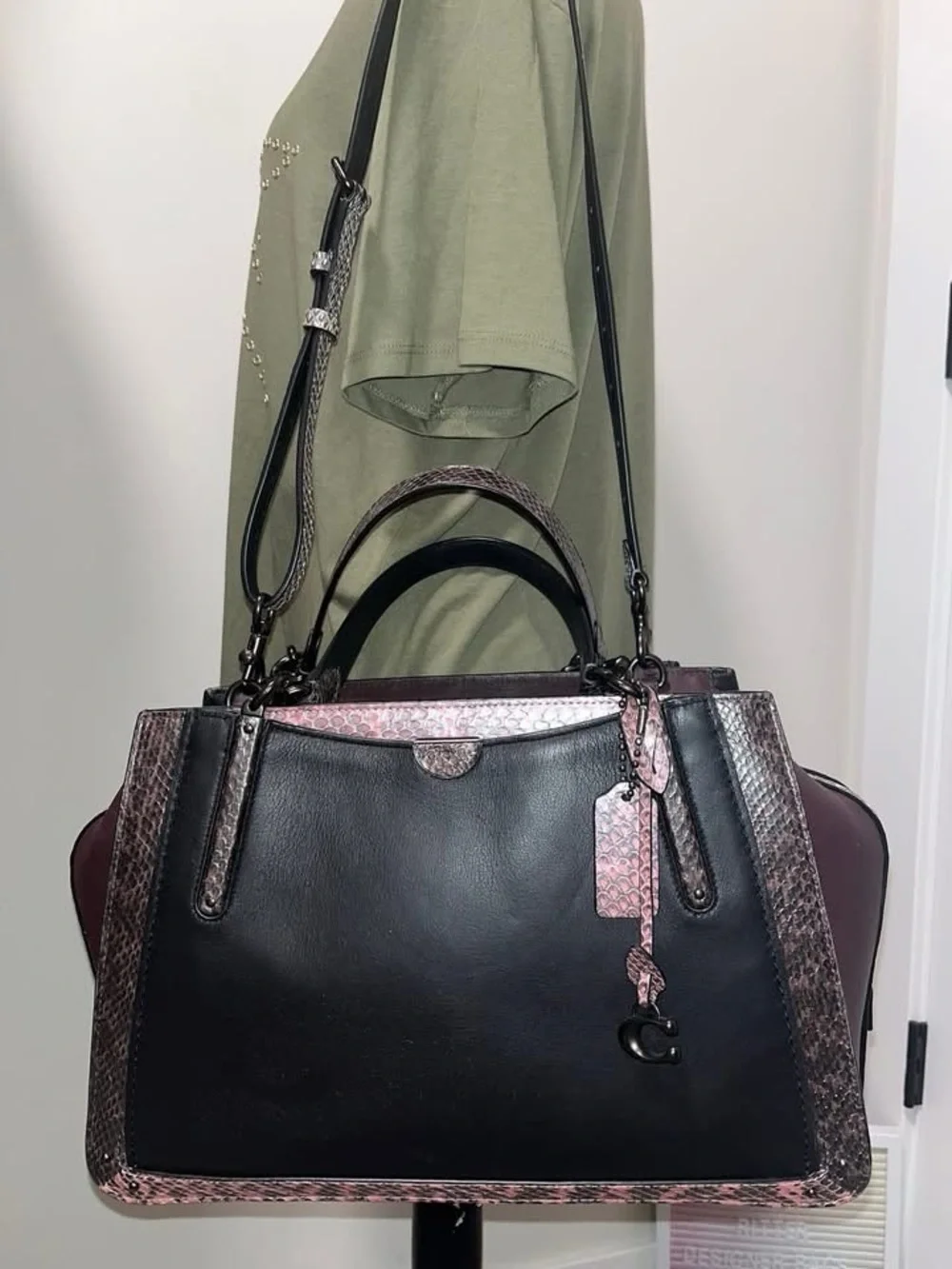 Coach Dreamer 2way Snake Leather Black Bordeaux Leather Bag